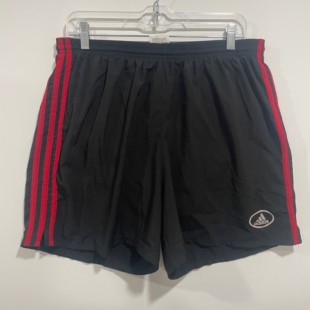 Adidas Mens Black Red Stripe Athletic Soccer Shorts XL Made in USA Vintage Style